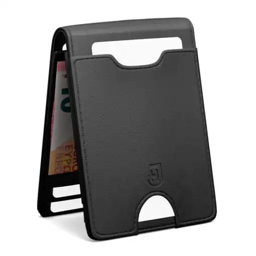 portofel din piele neagră cu bandă elastică pentru bancnote