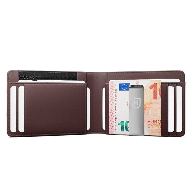 portofel maro cu clip pentru bancnote